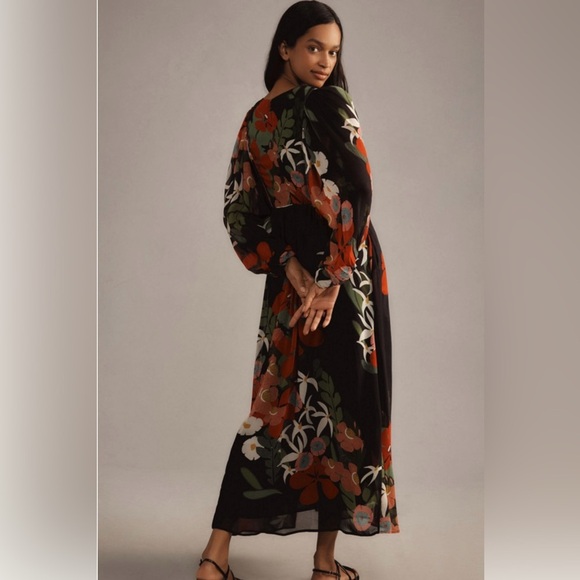 Farm Rio size XS Silk Floral Long Sleeve Maxi Dress, balloon sleeves - Picture 2 of 12